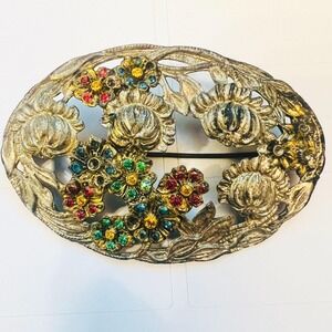 Vintage Pot Metal Rhinestone Sash Pin Brooch Thistle FloralREAD Art Deco‎